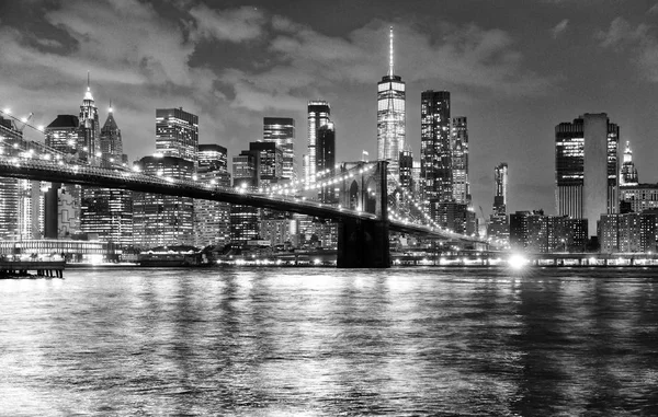 New York City Finansdistriktet Lower Manhattan Med Brooklin Bro Natten — Stockfoto