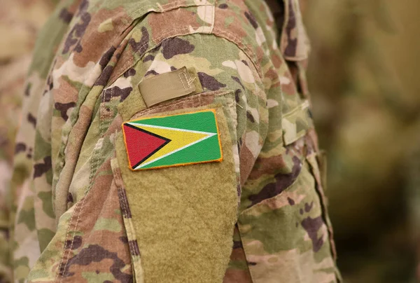 Guyana Zászlaja Katonák Kar Guyanai Szövetkezeti Köztársaság Csapatok Kollázs — Stock Fotó