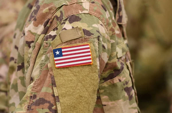 Liberia Flag Soldiers Arm Liberia Troops Collage — Stock Photo, Image