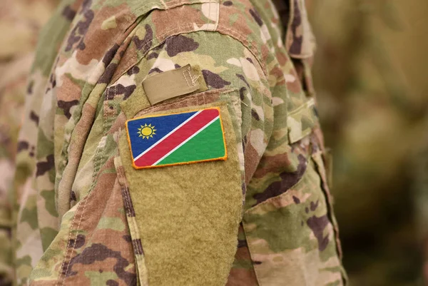 Namíbia Zászlaja Katonák Kar Namíbiai Csapatok Kollázs — Stock Fotó