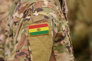 Bolivya bayrak asker kolundaki. Bolivya asker. (kolaj)