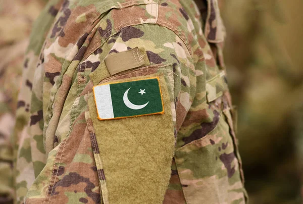 Pakisztán Zászlaja Katonák Kar Pakisztán Csapatok Kollázs — Stock Fotó