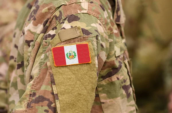 Vlajka Peru Rameno Vojáků Peru Vojáci Koláž — Stock fotografie