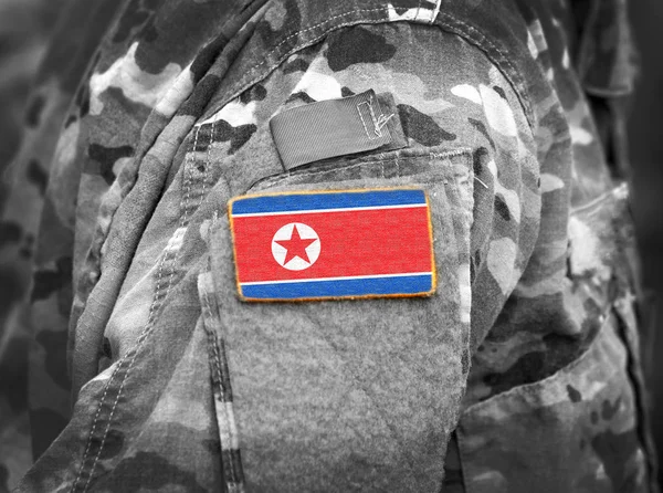 Vlag Van Noord Korea Soldaten Arm Collage — Stockfoto