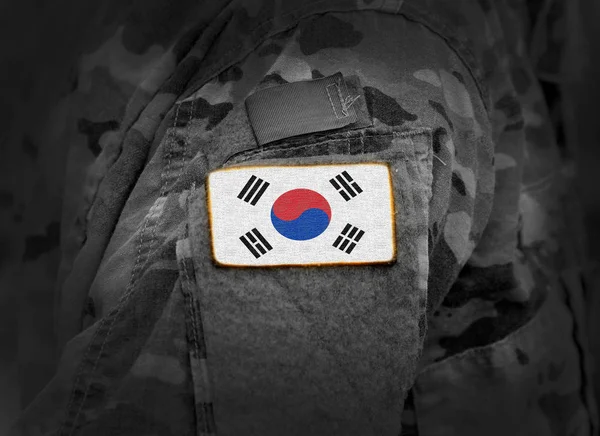 Νότια Κορέα Σημαία Στο Μπράτσο Στρατιώτες Κολάζ — Φωτογραφία Αρχείου
