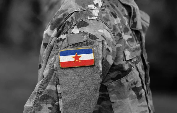 Yugoslavia Flag Soldiers Arm Collage — Stock Photo, Image