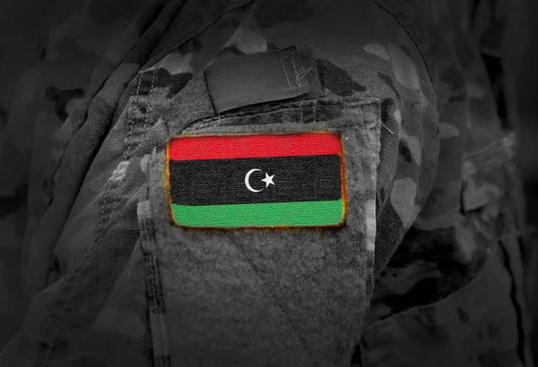 Libyen Flagga Soldater Arm Libyska Armén Collage — Stockfoto