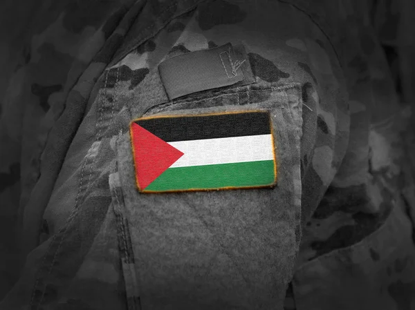Bandera Del Estado Palestina Brazo Los Soldados Collage — Foto de Stock