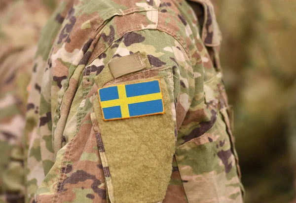 Sverige Flagga Soldater Arm Collage — Stockfoto