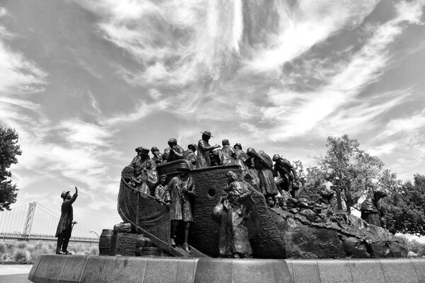 Philadelphia, USA - May 29, 2018: Irish Memorial at Penn's Landing in Philadelphia, PA, USA.
