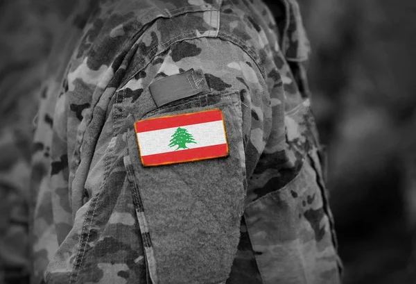 Bandera Del Líbano Brazo Los Soldados Collage — Foto de Stock