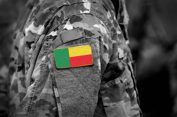 Flag Benin Soldiers Arm Collage — Stock Photo, Image