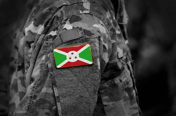 Drapeau Burundi Sur Bras Des Soldats Collage — Photo