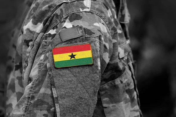 Flag Ghana Soldiers Arm Ghana Flag Military Uniform Army Troops — Stock Photo, Image