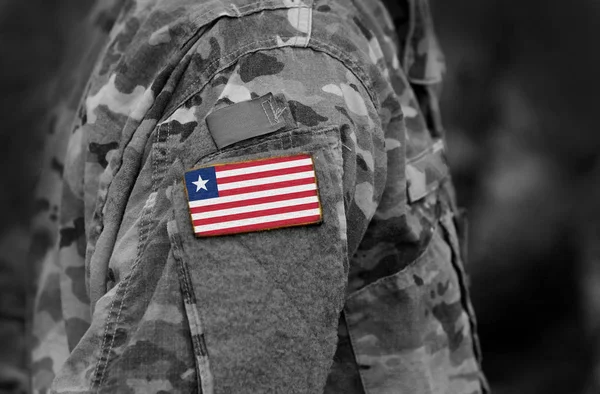 Bandiera Della Liberia Sul Braccio Dei Soldati Bandiera Della Liberia — Foto Stock