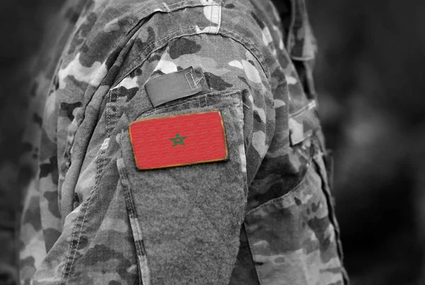 Flag Morocco Soldiers Arm Morocco Flag Military Uniform Army Troops — Stock Photo, Image