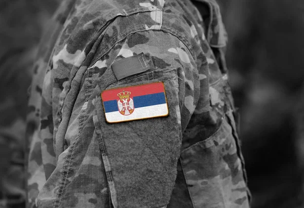 Vlag Van Servië Soldaten Arm Collage — Stockfoto