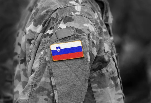 Flagge Sloweniens Auf Dem Arm Der Soldaten Collage — Stockfoto