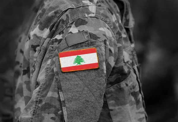 Bandera Del Líbano Sobre Uniformes Militares Bandera Del Líbano Brazo — Foto de Stock