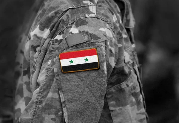 Bandera Siria Brazo Los Soldados Collage — Foto de Stock
