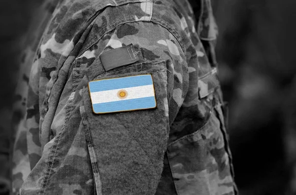 Flag Argentina Soldiers Arm Flag Argentina Military Uniforms Collage — Stock Photo, Image