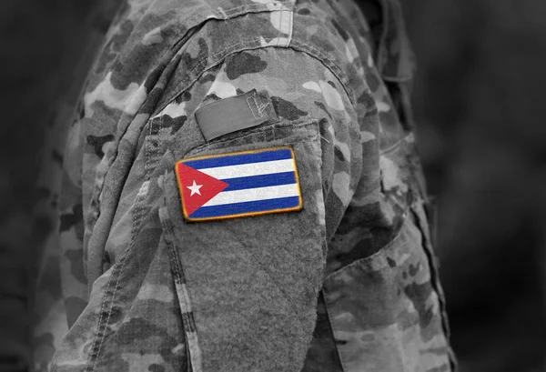 Vlajka Kuby Rameno Vojáků Vlajka Kuby Vojenské Uniformy Koláž — Stock fotografie