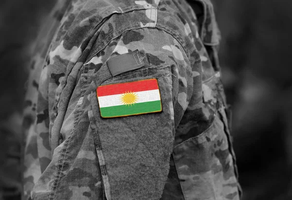 Bandiera Del Kurdistan Sul Braccio Dei Soldati Bandiera Del Kurdistan — Foto Stock