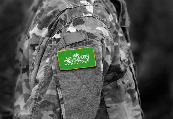 Bandeira Hamas Braço Soldado Bandeira Hamas Uniformes Militares Colagem — Fotografia de Stock