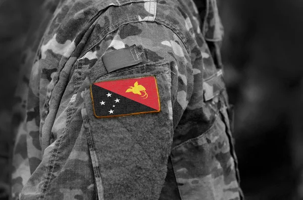 Bandera Papúa Nueva Guinea Brazo Los Soldados Bandera Papúa Nueva —  Fotos de Stock
