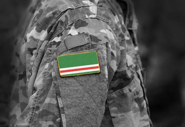 Bendera Republik Chechnya Ichkeria Pada Seragam Militer Bendera Republik Chechnya — Stok Foto