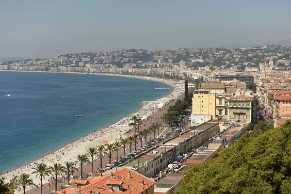 Vista aérea de la playa y paseo marítimo de Niza, Francia —  Fotos de Stock