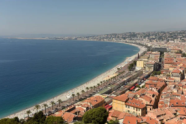 Vista aérea de la playa y paseo marítimo de Niza, Francia —  Fotos de Stock