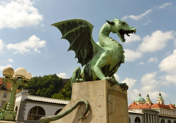 The Dragon statues at the Dragon Bridge and Cathedral of St. Nic Stock Image