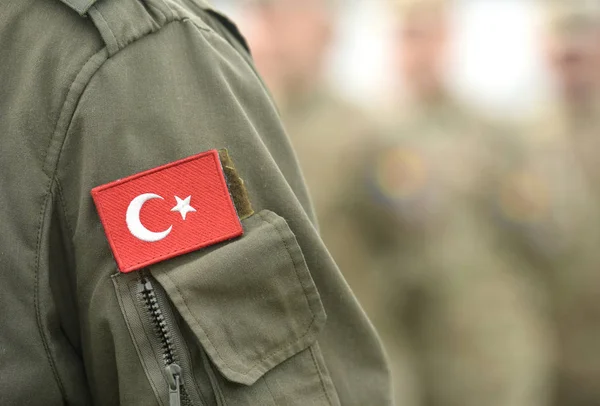 Turkish flag on Turkey army uniform. Turkey troops.