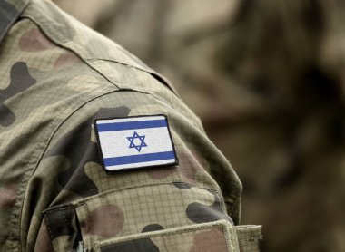 Flag of Israel on military uniform. (collage). clipart