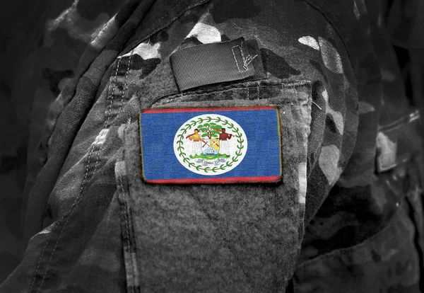 Flag of Belize on military uniform. — Stock Photo, Image