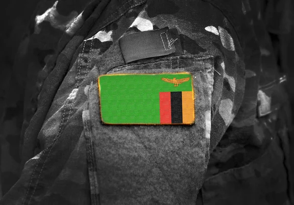 Flag of Zambia on military uniform. — Stock Photo, Image