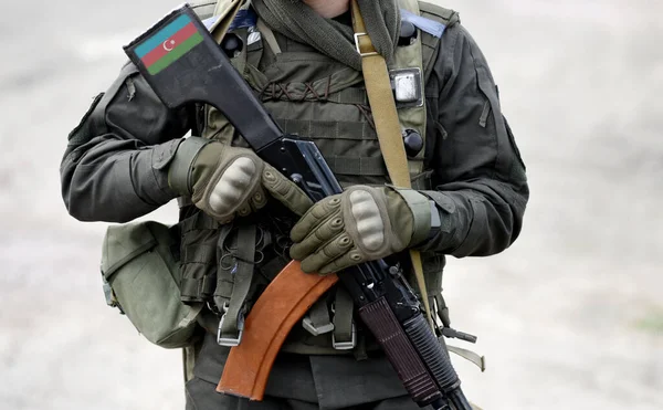 Flag Azerbaijan Submachine Gun Butt Military Conflict Caucasus Collage — Stock fotografie