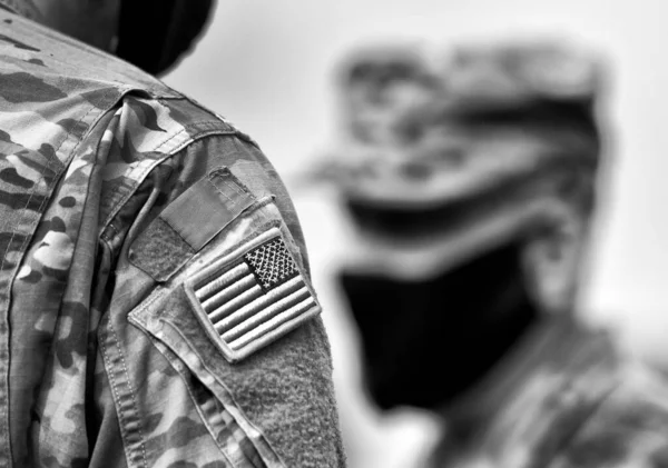 Soldados Americanos Usando Máscaras Protetoras Quarentena Exército — Fotografia de Stock