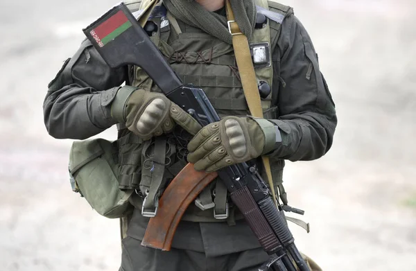 Flag Belarus Assault Rifle Butt Military Army Armed Forces Soldiers — Zdjęcie stockowe