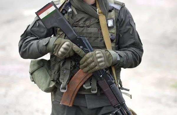 Flag Tajikistan Assault Rifle Butt Military Army Armed Forces Soldiers — Stockfoto