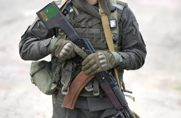 Flag Turkmenistan Assault Rifle Butt Military Army Armed Forces Soldiers — Fotografia de Stock