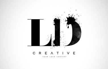 Ld L D harfi Logo tasarımı siyah mürekkep suluboya Splash sızıntısı vektör çizim ile.