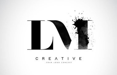 LM L M harfi Logo tasarımı siyah mürekkep suluboya Splash sızıntısı vektör çizim ile.