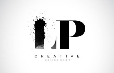 LP L P harfi Logo tasarımı siyah mürekkep suluboya Splash sızıntısı vektör çizim ile.