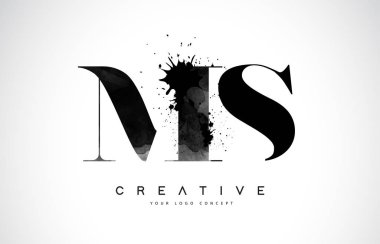 MS M S harfi Logo tasarımı siyah mürekkep suluboya Splash sızıntısı vektör çizim ile.