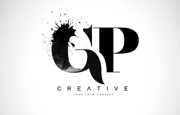 Brev Logotypdesign Med Svart Bläck Akvarell Splash Spill Vektorillustration — Stock vektor