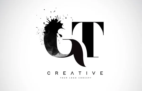 Betű Logo Design Fekete Tintával Akvarell Splash Olajfolt Vektoros Illusztráció — Stock Vector