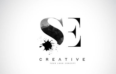 SE S E mektup Logo tasarımı siyah mürekkep suluboya Splash sızıntısı vektör çizim ile.