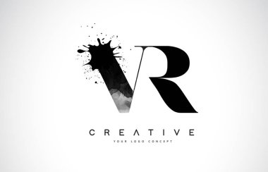 VR V R harfi Logo tasarımı siyah mürekkep suluboya Splash sızıntısı vektör çizim ile.